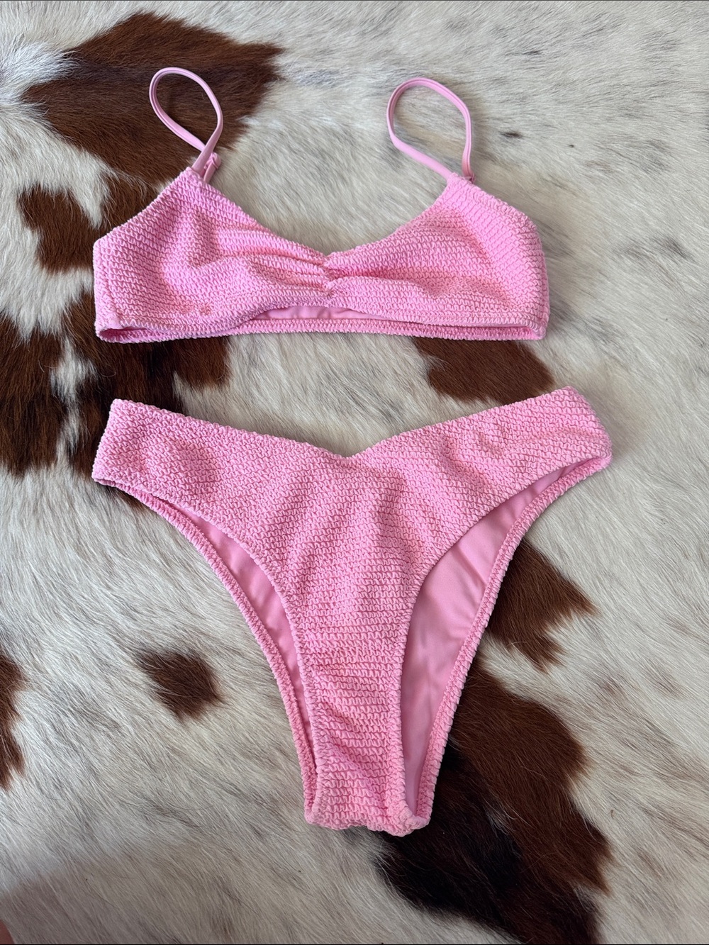 La Hearts Pink Textured Bikini Set